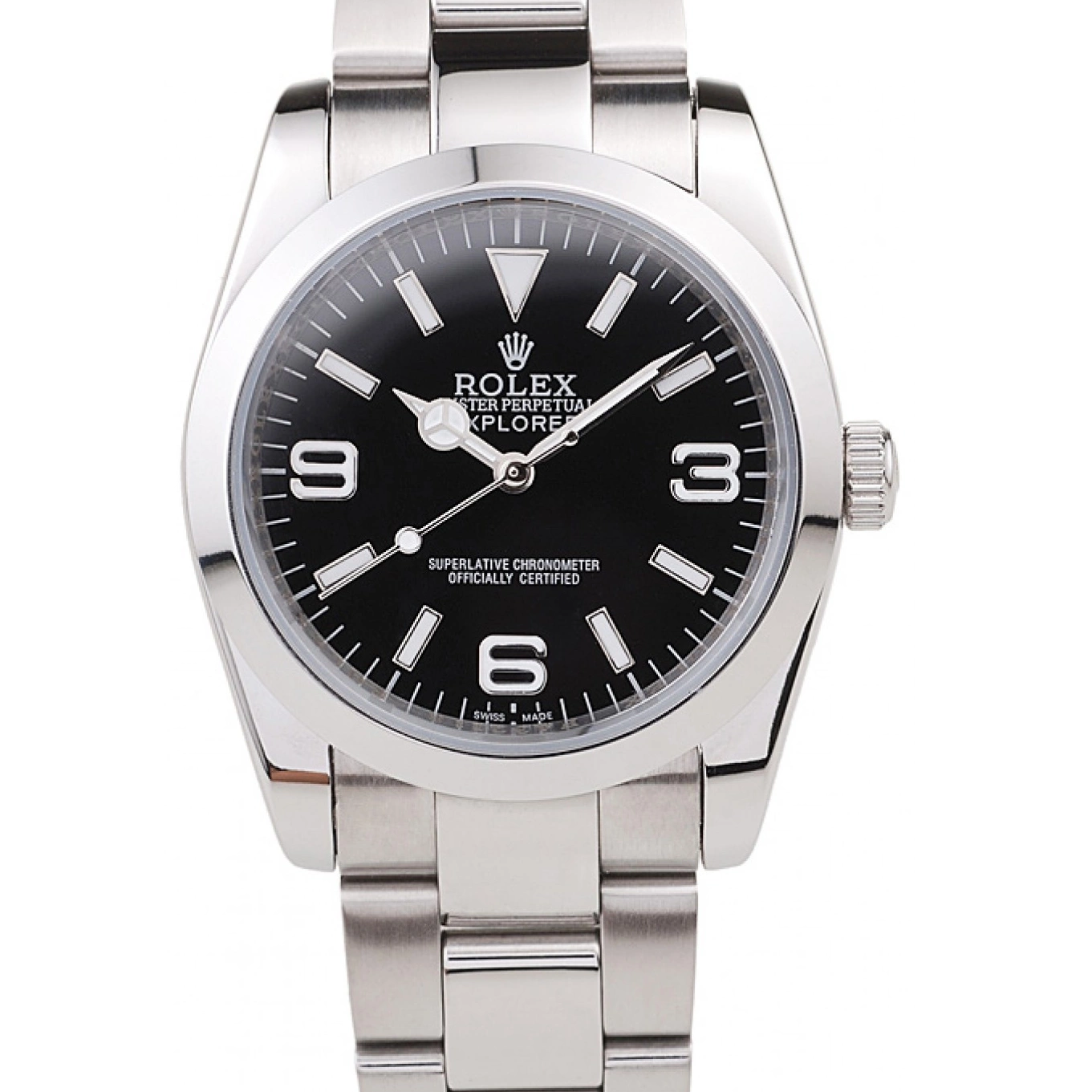 Aaa replica watch 98087 Rolex Explorer Polished Dial Steel Black Stainless 0511